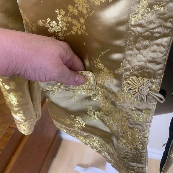 Vintage Chinese Sz L Style Gold Silky Reversible Jacket Floral Embroidered Retro - Picture 8 of 16